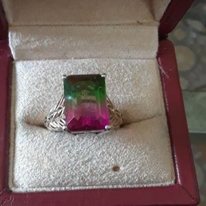 5 carat watermelon quartz sterling silver and gold